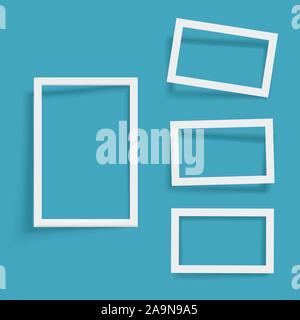 set of white frames on blue with shadow Stock Vector