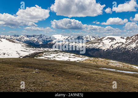 A panoramic view of Rocky Mountain National Park in Colorado from Trail Ridge Road. Stock Photo