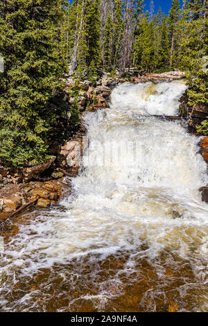 Provo River Falls is a series of waterfalls in Utah's Wasatch National Forest. Stock Photo