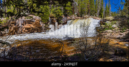 Provo River Falls is a series of waterfalls in Utah's Wasatch National Forest. Stock Photo