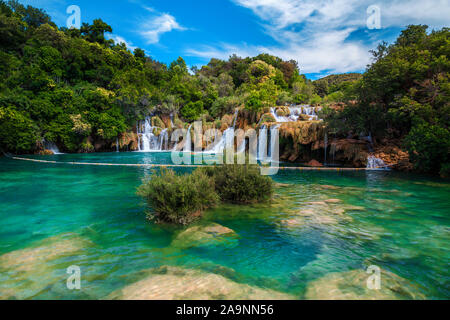 Fantastic mediterranean touristic destination with stunning Krka waterfalls, near Sibenik touristic resort, Dalmatia, Croatia, Europe Stock Photo