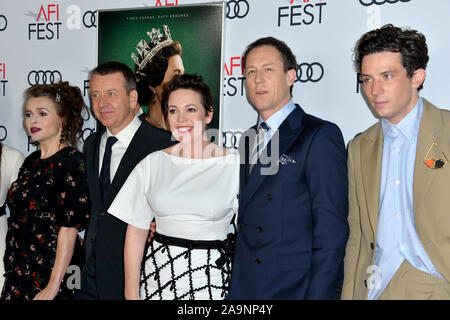 Los Angeles, USA. 16th Nov 2019. Helena Bonham Carter , Peter Morgan, Olivia Colman, Tobias Menzies & Josh O'Connor  at the gala screening for 'The Crown' as part of the AFI Fest 2019 at the TCL Chinese Theatre. Picture: Paul Smith/Featureflash Credit: Paul Smith/Alamy Live News