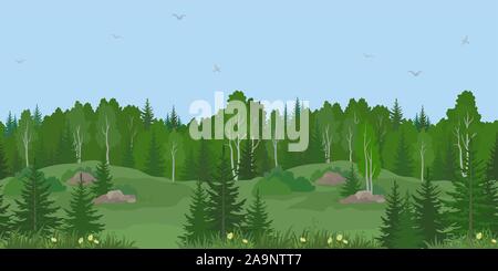 Seamless Landscape, Summer Forest Stock Vector