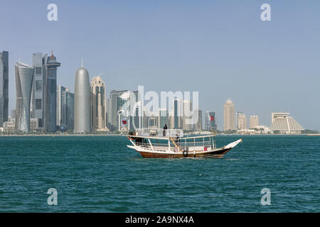 Traditional Arabic Dhow boat in Doha, Qatar, Middle East. Stock Photo