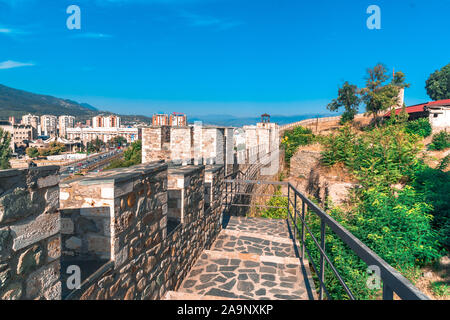 SKOPJE, NORTH MACEDONIA - AUGUST 8, 2019 : Walls of Skopje Fortress. Skopje is capital city of Macedonia. Stock Photo