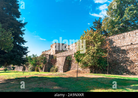 SKOPJE, NORTH MACEDONIA - AUGUST 8, 2019 : Walls of Skopje Fortress. Skopje is capital city of Macedonia. Stock Photo