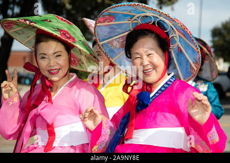 Houston, USA. 16th Nov, 2019. People take part in a parade during the Korean Festival held in Carrollton, a suburban city of Dallas, Texas, the United States, on Nov. 16, 2019. Credit: Dan Tian/Xinhua/Alamy Live News Stock Photo