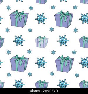 Christmas seamless pattern with Christmas toys, gifts and snowflakes. Perfect for wallpapers, wrapping paper, pattern fills, winter greetings, web Stock Vector