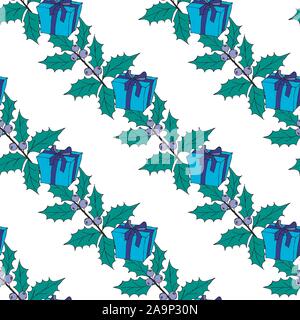 Christmas seamless pattern with Christmas toys, gifts and snowflakes. Perfect for wallpapers, wrapping paper, pattern fills, winter greetings, web Stock Vector