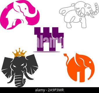 Elephant Logo Design Vector Illustration Template Set Stock Vector