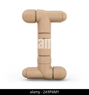 Capital letter I. Uppercase. Wooden futuristic font. Carved alphabet. 3d rendering. Stock Photo