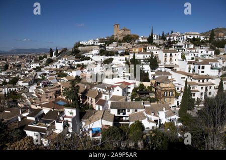 Granada, Spain. 16th Nov, 2019. View of AlbaicÃ-n neighbourhood from Dar Al Horra Palace during the World Heritage Day in Granada.In 1994, the AlbaicÃ-n was declared a World Heritage Site by Unesco as an extension of the monumental complex of the Alhambra and the Generalife. Credit: Carlos Gil/SOPA Images/ZUMA Wire/Alamy Live News Stock Photo
