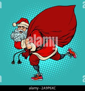Santa Claus disabled on prostheses delivers gifts for Christmas Stock Vector