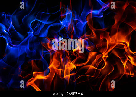 Red and blue fire on balck background Stock Photo