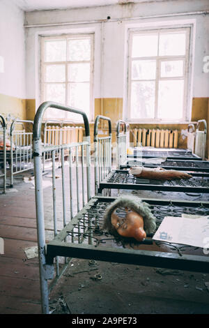 Abandoned infants school in the exclusion zone of Chernobyl Stock Photo