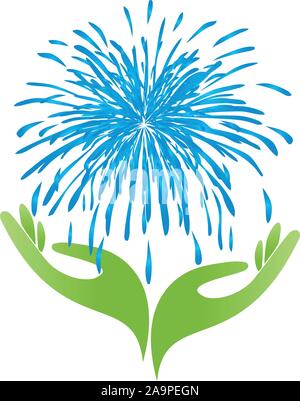 Hands, water, drops of water, logo Stock Vector