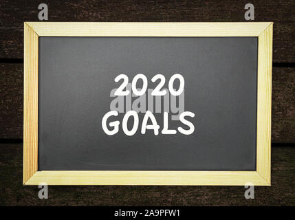 2020 new year goal, plans, resolutions setting. Text on black board. Stock Photo
