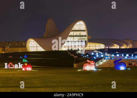 BAKU, AZERBAIJAN - JANUARY 05, 2018: Heydar Aliyev Center in January twilight Stock Photo