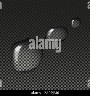 Realistic vector raindrops background. Drops of water illustration. Shiny grey stones. Dew on a transparent backdrop. Stock Vector
