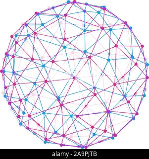 Isolated vector round. Abstract composition, polygonal construction, connecting dots and lines. Wireframe mesh broken polygonal element. Sphere with Stock Vector