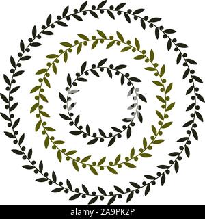 Isolated round green olive branch vector logo. Circlular shape. Olive oil sign. Symbol of peace. Greek mythology sign. Healthy products label. Organic Stock Vector