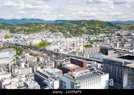 The view from Kyoto Tower on a clear spring day from the Kyoto downtown area in Japan Stock Photo