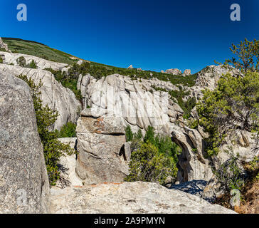 The City of Rocks in Idaho marked the halfway point of the California Trail and today offers rock climbing activities. Stock Photo