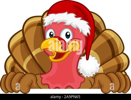 Turkey In Santa Hat Christmas Thanksgiving Cartoon Stock Vector