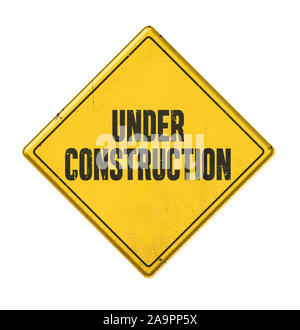 Yellow sign on a white background - Under construction Stock Photo