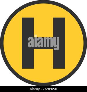 Helicopter parking spot, letter H in yellow circle. Stock Vector illustration isolated on white background. Stock Vector