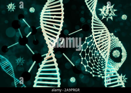 DNA Molecular Background Green Black with Binary Code Stock Photo