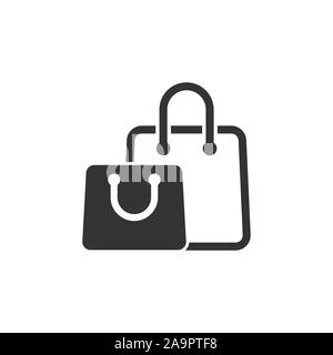 Shoping bag icon in flat style. Handbag sign vector illustration on white isolated background. Package business concept. Stock Vector