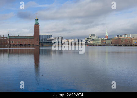 STOCKHOLM, SWEDEN - MARCH 09, 2019: Cityscape of modern Stockholm with city hall Stock Photo