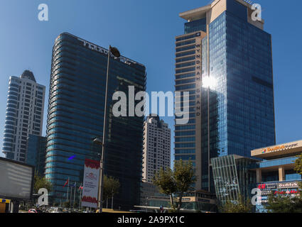 Levent, Istanbul, Turkey October 3rd, 2019: Wydham Grand Hotel, Özdilek Shopping Mall, Ferko Insurance and Metrocity Residence buildings. Stock Photo