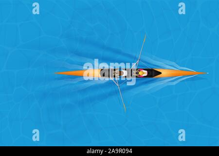 Double Racing shell with mixed paddlers Stock Vector