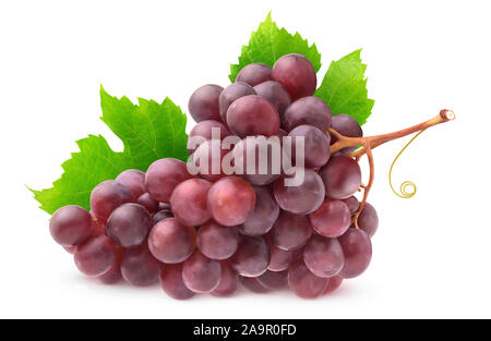 Isolated red grapes. Pile of grapes on a stem isolated on white background with clipping path Stock Photo