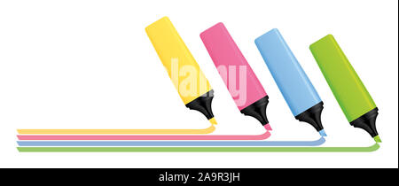 An image of four neon text marker Stock Photo