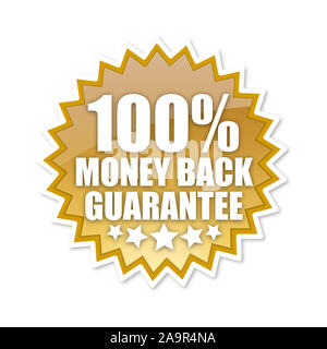A hundred percent money back guarantee sign in gold Stock Photo