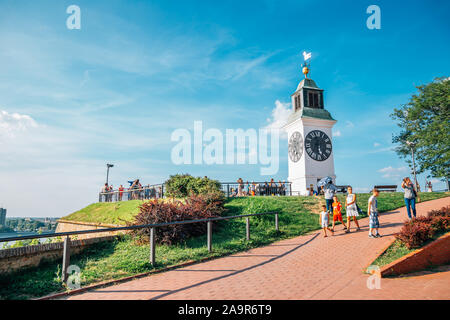 Petrovaradin, Serbia - July 17, 2019 : Clock tower at Petrovaradin Fortress Stock Photo