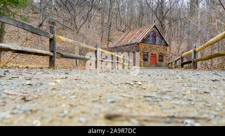 Eli Whitney constructed Coal Shed, Eli Whitney Museum and Workshop, Trestle Bridge, Hamden, CT, USA Stock Photo