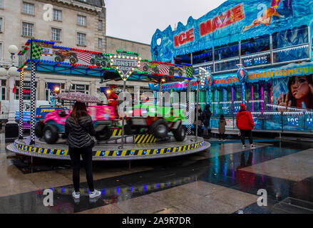 Southport, Merseyside, UK. 17th Nov, 2019. The Christmas light switch-on event staged in the town centre as part of the BID improvement scheme. Heavy showers during the afternoon did nothing to dampen the festive spirit. Credit: MediaWorldImages/AlamyLiveNews. Stock Photo