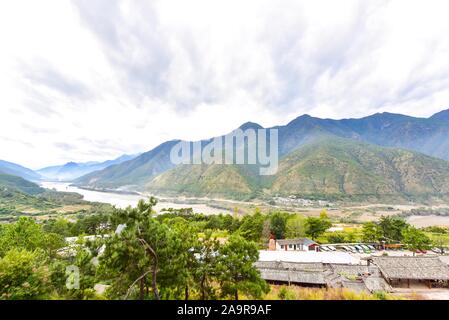View of First Bend of Yangtze River in Shangri-La Stock Photo