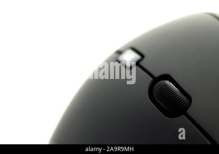 Ergonomic black mouse detail view on white background Stock Photo
