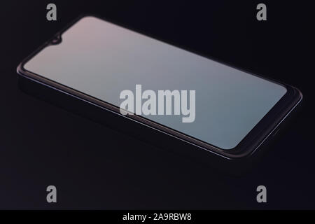 New modern black frameless smartphone mockup with blank white screen ...