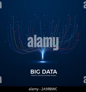 Big Data Machine Learning and Data Analysis. Digital Technology Visualization. Dot and Connection Lines. Data Flow Analyze and Processing Information. Stock Vector