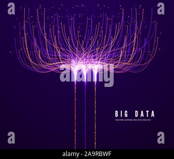 Big Data Concept. Machine Learning and Data Analysis. Digital Technology Visualization. Dot and Connection Lines Data Flow and Processing Information. Stock Vector