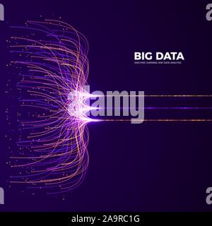 Big Data Concept and Innovation. Network and Data Analysis. Digital Technology Visualization. Dot and Connection Lines Data Flow and Processing Inform Stock Vector