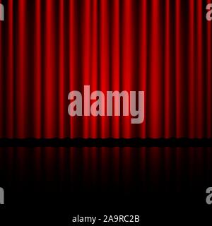 Closed red theater curtain with reflection in bottom. Background for banner or poster. Vector illustration Stock Vector