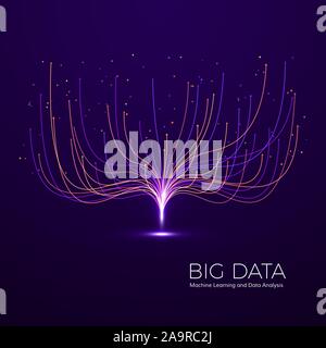 Big Data Machine Learning and Data Analysis. Digital Technology Visualization. Dot and Connection Lines Data Flow and Processing Information. Vector Stock Vector