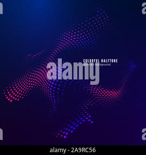 Halftone design element motion effect. Abstract colorful halftone background. Warp dots surface. Vector illustration in blue and red colors Stock Vector